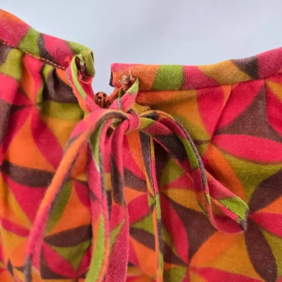 Vintage Jody of California 70s Orange Brown Green Geometric Mini Dress Flaws - Picture 6 of 14